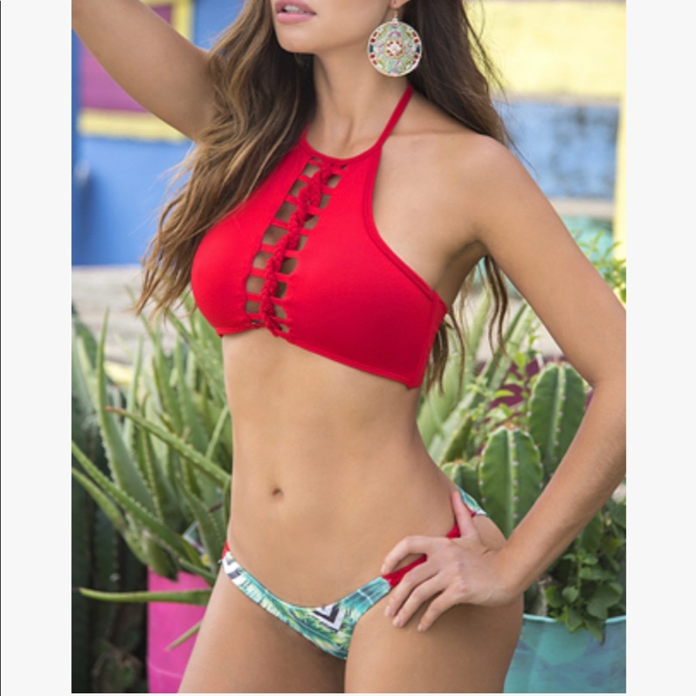 Tropical Red Chevron Braided Bikini Set Size Small